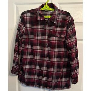 Fashion Bug Vintage Women's Red Black Plaid Flannel Zip Up Shirt Shacket Large